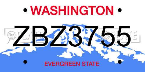 ZBZ3755 Washington License Plate