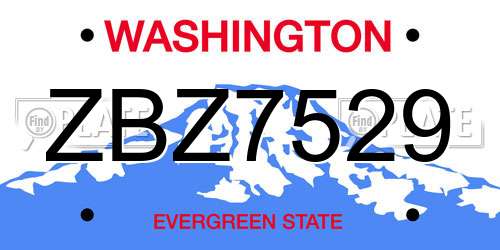 ZBZ7529 Washington License Plate