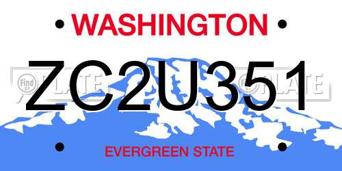 ZC2U351 Washington License Plate