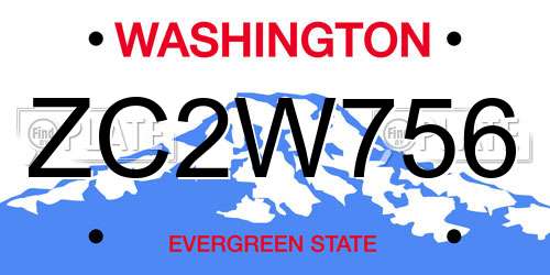 ZC2W756 Washington License Plate