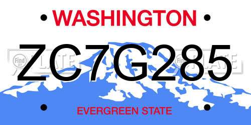 ZC7G285 Washington License Plate