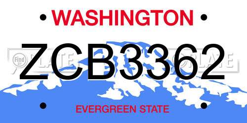 ZCB3362 Washington License Plate