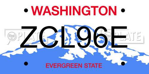 ZCL96E Washington License Plate