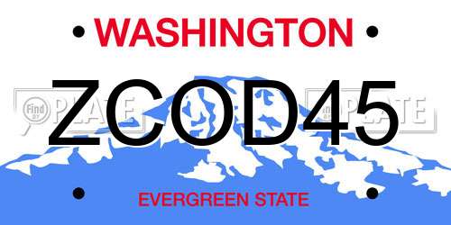 ZCOD45 Washington License Plate