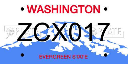 ZCX017 Washington License Plate