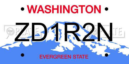 ZD1R2N Washington License Plate