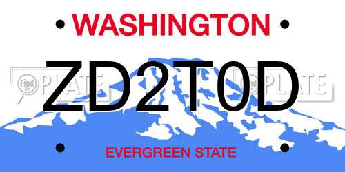 ZD2T0D Washington License Plate
