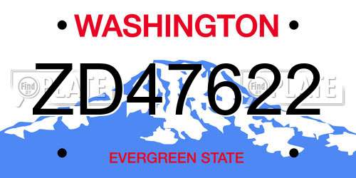 ZD47622 Washington License Plate