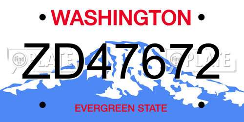 ZD47672 Washington License Plate