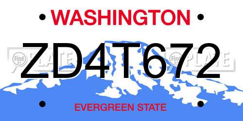 ZD4T672 Washington License Plate