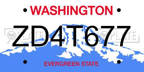 ZD4T677 Washington License Plate