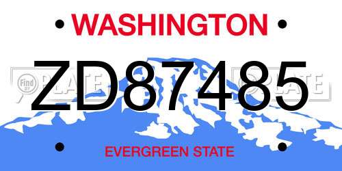 ZD87485 Washington License Plate
