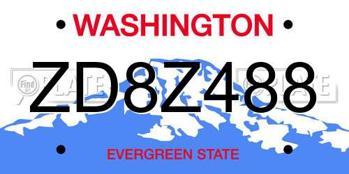 ZD8Z488 Washington License Plate