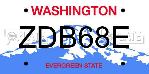 ZDB68E Washington License Plate