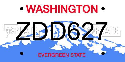 ZDD627 Washington License Plate