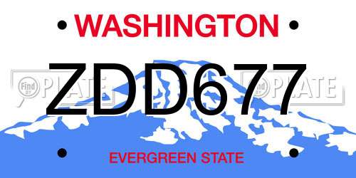 ZDD677 Washington License Plate