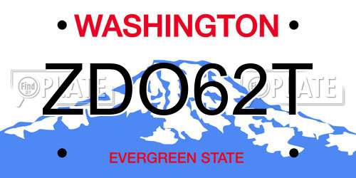 ZDO62T Washington License Plate