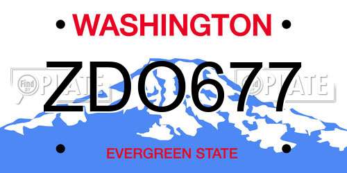 ZDO677 Washington License Plate