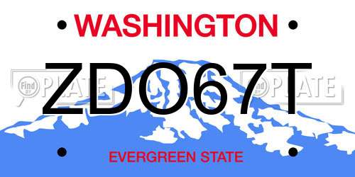ZDO67T Washington License Plate