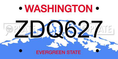 ZDQ627 Washington License Plate