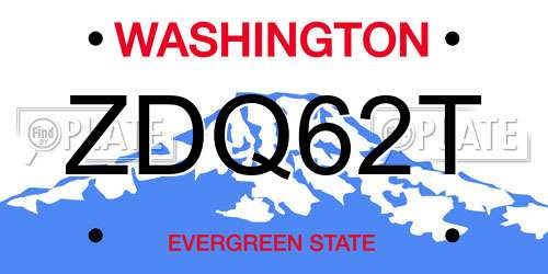 ZDQ62T Washington License Plate