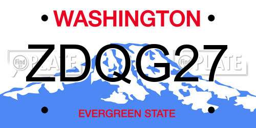 ZDQG27 Washington License Plate