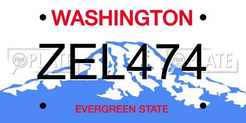 ZEL474 Washington License Plate