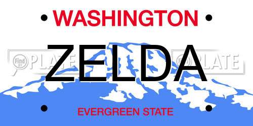 ZELDA Washington License Plate
