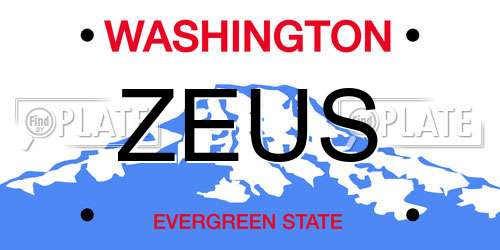 ZEUS Washington License Plate