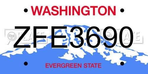 ZFE3690 Washington License Plate