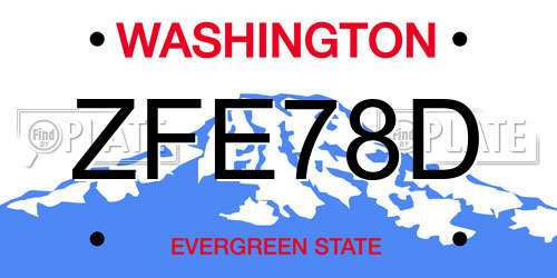 ZFE78D Washington License Plate