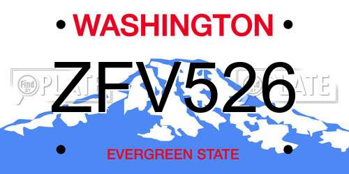 ZFV526 Washington License Plate