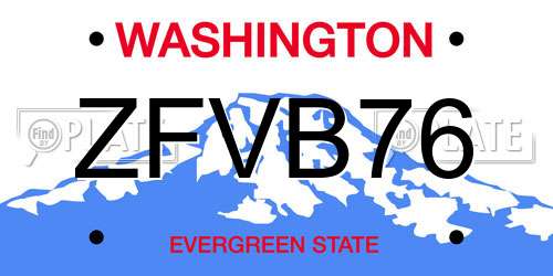 ZFVB76 Washington License Plate