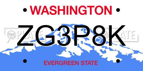ZG3P8K Washington License Plate