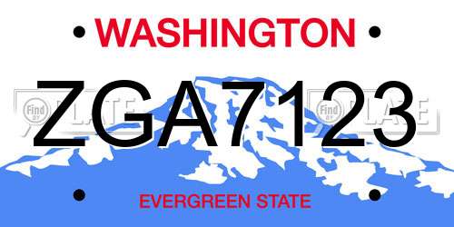 ZGA7123 Washington License Plate