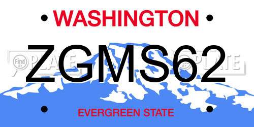 ZGMS62 Washington License Plate