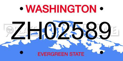 ZH02589 Washington License Plate