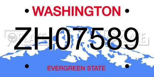 ZH07589 Washington License Plate