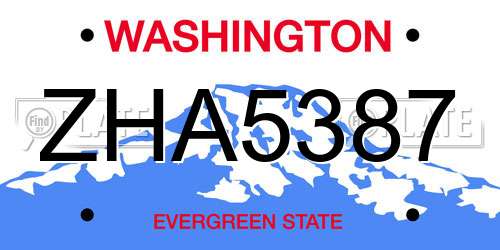 ZHA5387 Washington License Plate
