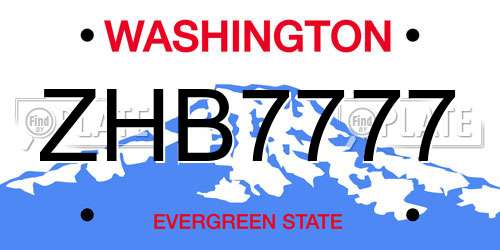 ZHB7777 Washington License Plate