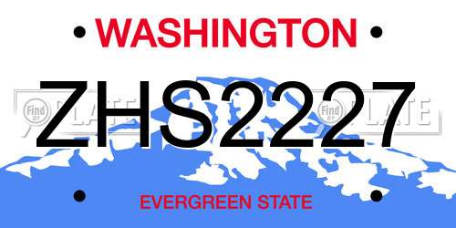 ZHS2227 Washington License Plate