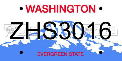 ZHS3016 Washington License Plate