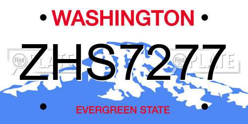 ZHS7277 Washington License Plate