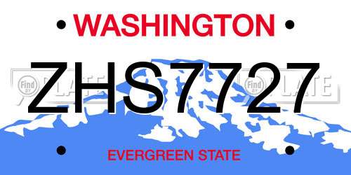 ZHS7727 Washington License Plate