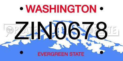 ZIN0678 Washington License Plate