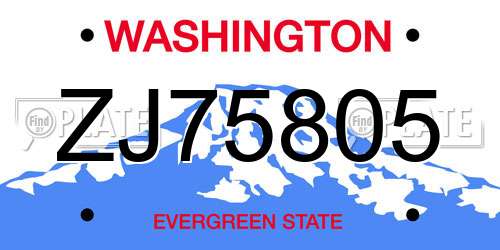 ZJ75805 Washington License Plate