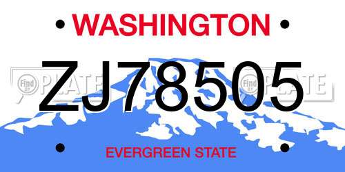 ZJ78505 Washington License Plate