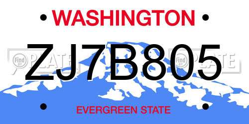 ZJ7B805 Washington License Plate