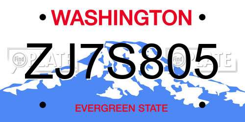 ZJ7S805 Washington License Plate