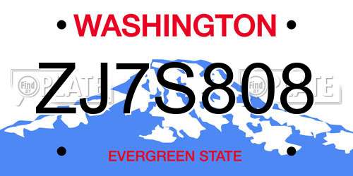 ZJ7S808 Washington License Plate